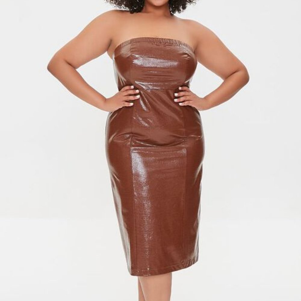 Plus Size Faux Croc Leather Tube Dress